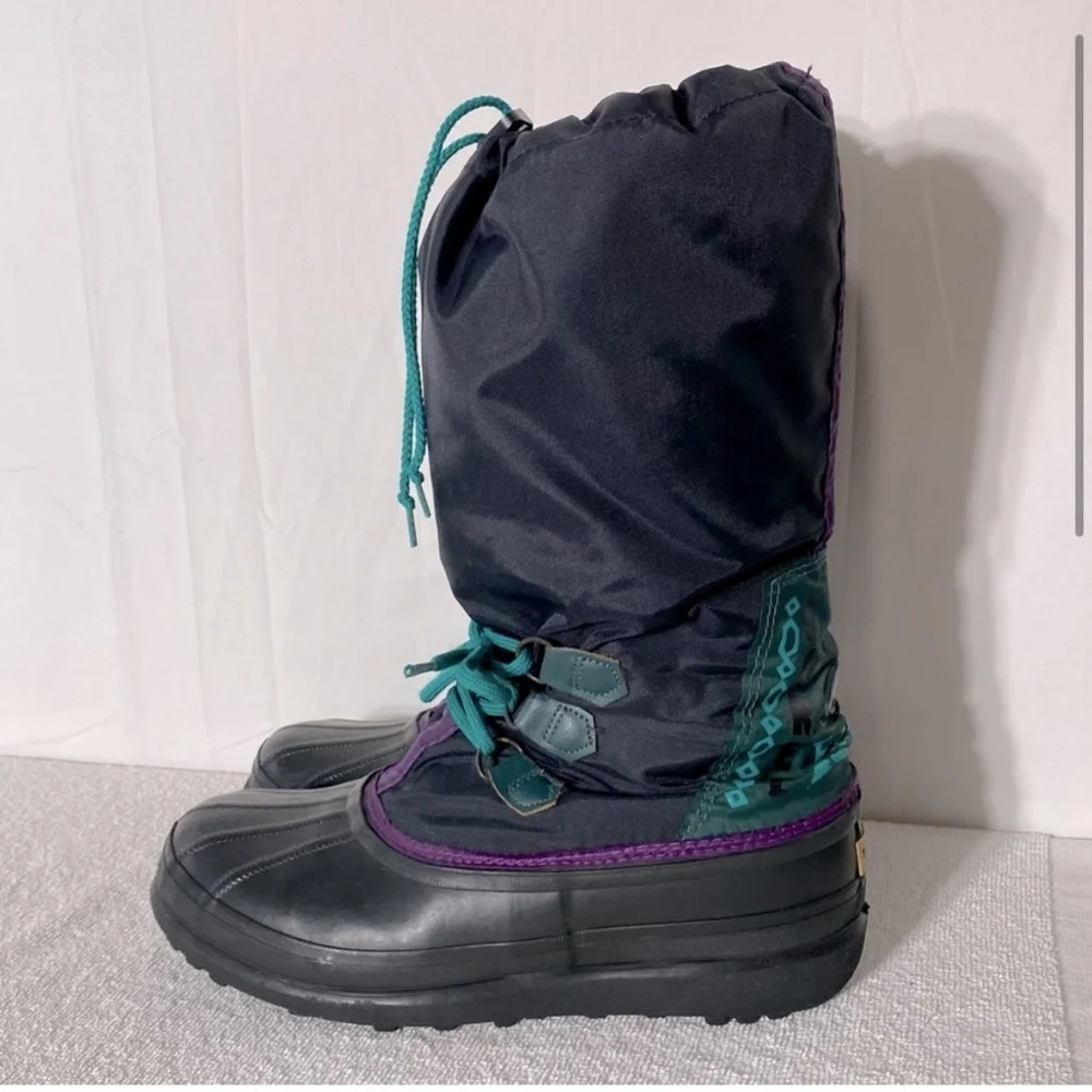 Vintage 90s Sorel Black Purple Teal Freestyle Sport Winter Snow Boots 11 - Picture 3 of 16